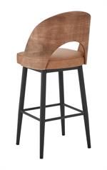 Indoor Metal Barstool with Veneer Wood Back and Light Brown Cushioned Seat - Image 3