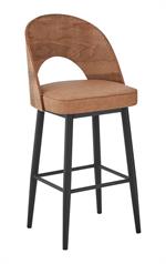 Indoor Metal Barstool with Veneer Wood Back and Light Brown Cushioned Seat - Image 2
