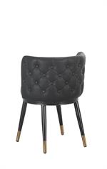 Button Tufted Back Indoor Metal Chair with Black Vinyl Seat and Gold-Tipped Legs - Image 3
