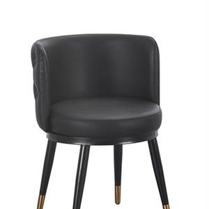 Button Tufted Back Indoor Metal Chair with Black Vinyl Seat and Gold-Tipped Legs
