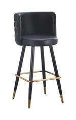 Button Tufted Back Indoor Metal Chair with Black Vinyl Seat and Gold-Tipped Legs - Image 4
