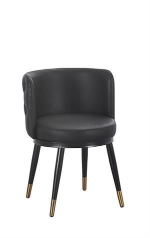 Button Tufted Back Indoor Metal Chair with Black Vinyl Seat and Gold-Tipped Legs