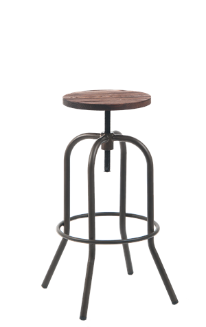 Swivel Steel Barstool in Gun Color Coating with Elm Wood Seat in Walnut Color