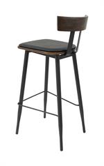Indoor Black Metal Barstool with Walnut Elmwood Back and Black Vinyl Seat - Image 3