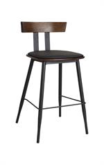 Indoor Black Metal Barstool with Walnut Elmwood Back and Black Vinyl Seat - Image 2