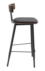 Indoor Black Metal Barstool with Walnut Elmwood Back and Black Vinyl Seat - Image 4