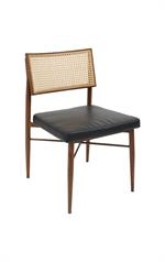 Indoor Sleek Black Metal Chair with Black Vinyl Seat & Cane Faux Rattan Back - Image 5