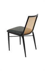Indoor Sleek Black Metal Chair with Black Vinyl Seat & Cane Faux Rattan Back - Image 3