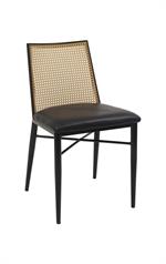 Indoor Sleek Black Metal Chair with Black Vinyl Seat & Cane Faux Rattan Back - Image 2