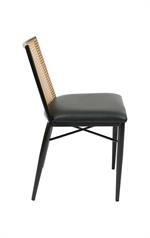Indoor Sleek Black Metal Chair with Black Vinyl Seat & Cane Faux Rattan Back - Image 4