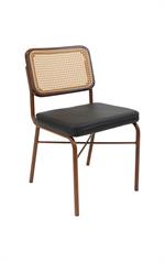 Indoor Sleek Black Metal Chair with Black Vinyl Seat & Cane Faux Rattan Back - Image 6