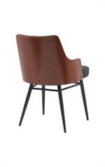 Classic Indoor Metal Chair with Tufted Black Faux Leather Upholstery and Veneer Backrest - Image 3