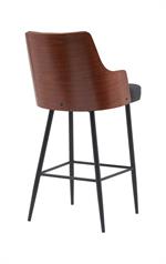 Classic Indoor Metal Barstool with Tufted Black Faux Leather Upholstery and Veneer Backrest - Image 3