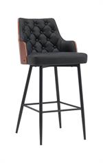 Chic Metal Dining Barstool with Diamond-Quilted Black Upholstery & Veneer Backrest for Indoor Use - Image 5