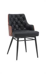 Chic Metal Dining Barstool with Diamond-Quilted Black Upholstery & Veneer Backrest for Indoor Use - Image 4