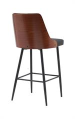 Chic Metal Dining Barstool with Diamond-Quilted Black Upholstery & Veneer Backrest for Indoor Use - Image 3