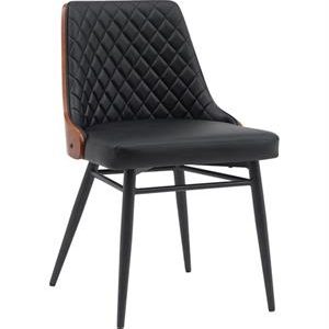 Chic Metal Dining Chair with Diamond-Quilted Black Upholstery & Veneer Backrest for Indoor Use