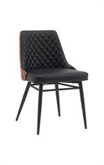 Chic Metal Dining Barstool with Diamond-Quilted Black Upholstery & Veneer Backrest for Indoor Use - Image 6