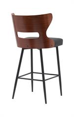 Stylish Metal Dining Barstool with Cutout Veneer Back and Padded Black Seat for Indoor Use - Image 3