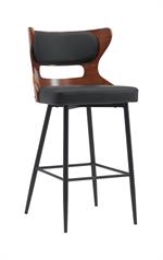 Chic Metal Dining Barstool with Diamond-Quilted Black Upholstery & Veneer Backrest for Indoor Use - Image 8