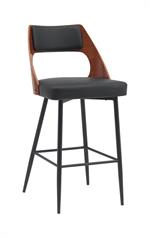 Chic Metal Dining Barstool with Diamond-Quilted Black Upholstery & Veneer Backrest for Indoor Use - Image 10
