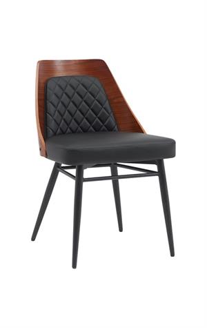 Dining Metal Chair with  Diamond-Tufted Vinyl Back and Veneer Backrest for Indoor Use