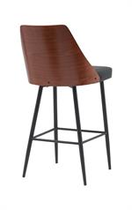 Dining Metal Barstool with Diamond-Tufted Vinyl Back and Veneer Backrest for Indoor Use - Image 3