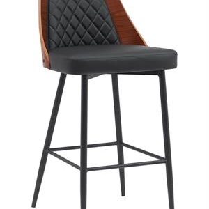 Dining Metal Barstool with Diamond-Tufted Vinyl Back and Veneer Backrest for Indoor Use