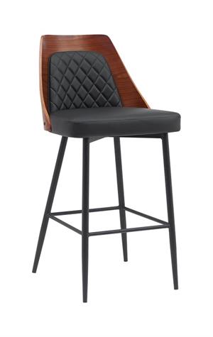 Dining Metal Barstool with  Diamond-Tufted Vinyl Back and Veneer Backrest for Indoor Use
