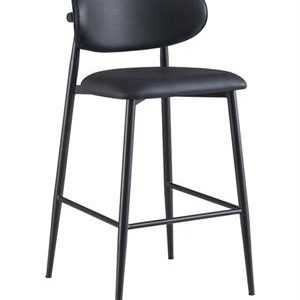 Dining Black Metal Barstool with Oval Padded Backrest and Upholstered Seat for Indoor Use