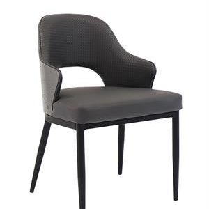 Chic Metal Chair with Dark Grey Upholstered Seat and Textured Backrest for Indoor Use