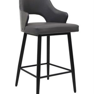 Chic Metal Barstool with Dark Grey Upholstered Seat and Textured Backrest for Indoor Use