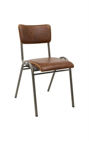 Industrial Indoor Metal Chair with Brown Upholstered Seat and Backrest