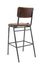 Industrial Indoor Metal Barstool with Brown Upholstered Seat and Backrest - Image 3