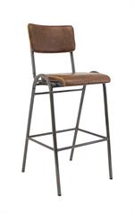 Industrial Indoor Metal Barstool with Brown Upholstered Seat and Backrest - Image 2