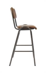 Industrial Indoor Metal Barstool with Brown Upholstered Seat and Backrest - Image 4