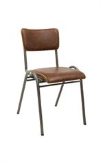 Industrial Indoor Metal Barstool with Brown Upholstered Seat and Backrest - Image 5