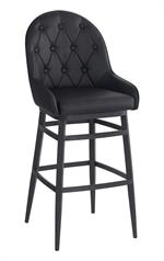 Elegant Black Metal Arm Barstool with Diamond-Pattern Tufted Backrest and Padded Vinyl Seat, Indoor Use - Image 2