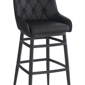 Elegant Black Metal Arm Barstool with Diamond-Pattern Tufted Backrest and Padded Vinyl Seat, Indoor Use