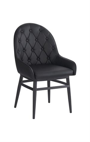 Elegant Black Metal Arm Chair with Diamond-Pattern Tufted Backrest and Padded Vinyl Seat, Indoor Use