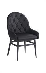 Elegant Black Metal Arm Barstool with Diamond-Pattern Tufted Backrest and Padded Vinyl Seat, Indoor Use - Image 4