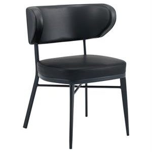 Black Metal Chair with Curved Vinyl Backrest and Cushioned Seat for Indoor Use