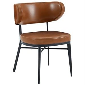 Brown Metal Chair with Curved Vinyl Backrest and Cushioned Seat for Indoor Use