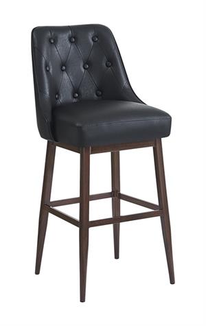 Modern Indoor Black Metal Barstool with Padded Back and Seat
