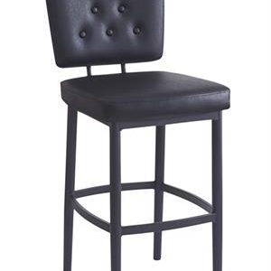 Dining Metal Barstool with Tufted Upholstered Backrest and Vinyl Padded Seat for Indoor Use