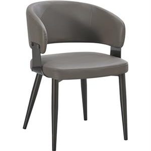 Chic Dark Grey Metal Chair with Upholstered Seat and Back for Indoor Use