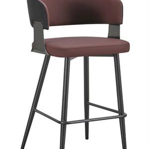 Chic Burgundy Metal Barstool with Upholstered Seat and Back for Indoor Use