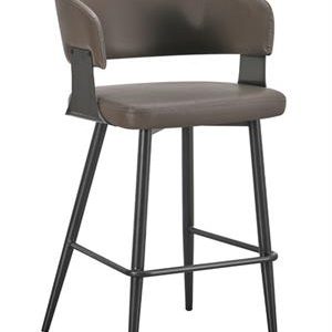 Chic Dark Grey Metal Barstool with Upholstered Seat and Back for Indoor Use