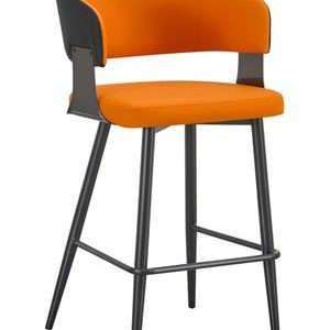 Chic Orange Metal Barstool with Upholstered Seat and Back for Indoor Use