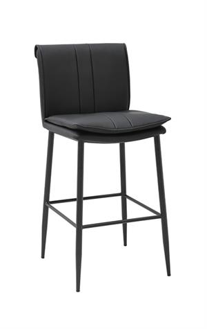 Indoor Metal Bar Stool with Padded Seat and Vinyl Vertical Stitching Back in Black